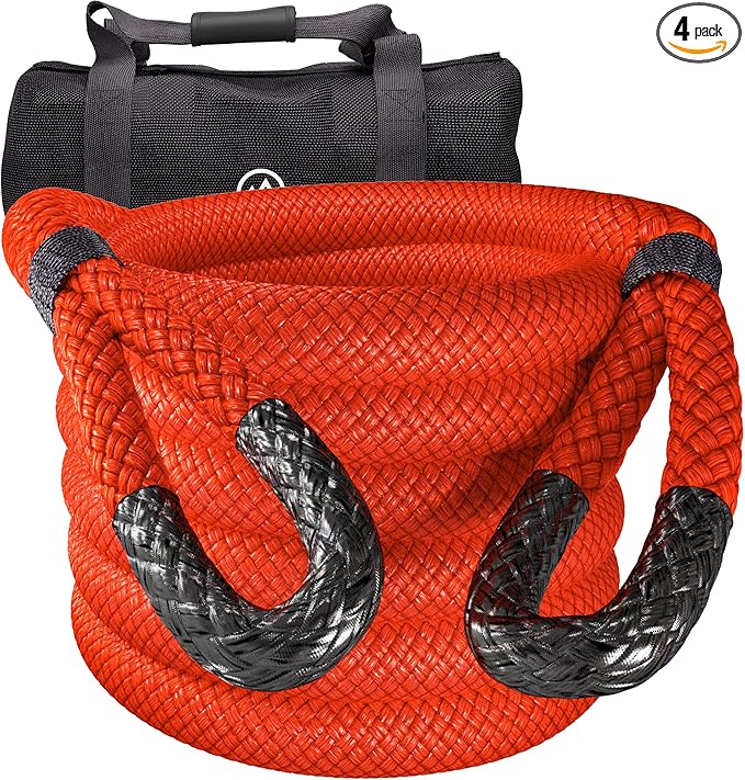MiolleGear Kinetic Recovery Ropes (Firecracker RED, 2" x30') Super Heavy Duty for Tractor and Semi Truck