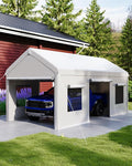 10x20 Ft. Metal Carport Garage with PE Fabric and Galvanized Steel Frame Outdoor Shelter for Cars, Trucks and Boats with 4 Doors and Mesh Windows for Ventilation - White