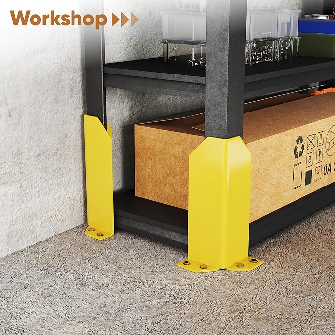 Nisorpa Pallet Rack Post Protectors, 12" Pallet Racking Guards with Hardware L Shape Safety Yellow Pallet Edge Protectors Set of 2