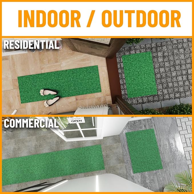 Ottomanson 6'6" x 13' Mud Mat Area Rug Scraper Carpet - Non-Slip, Dirt Trapping for Indoor & Outdoor Use - Ideal for Entryway, Garage, Kitchen, Patio & High-Traffic Areas, Green