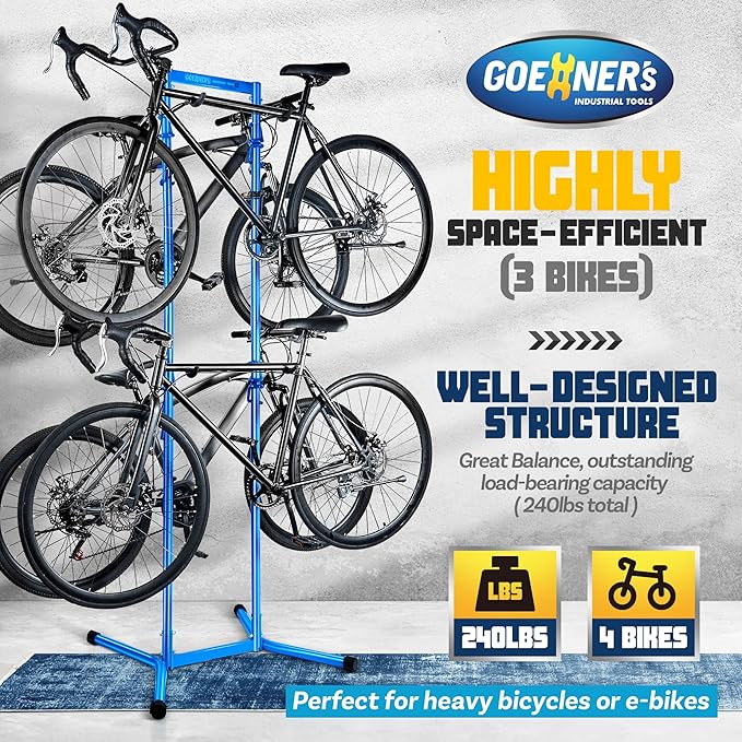 4 Bike Storage Rack Garage(Max 240lbs), Freestanding Gravity Bicycle Rack with Fully Adjustable Arms, Drill-free, Vertical Bike Floor Stand for Indoor Storage, Suitable for Any Bike Styles