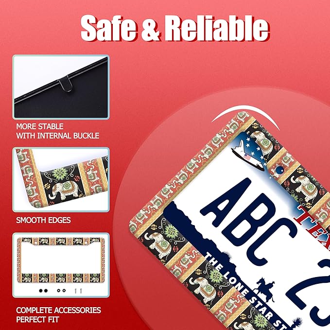 Tribal Elephant License Plate Frame Boho Animal License Plate Frames Funny Auto Accessories Bracket Stainless Steel License Plate Holder 6x12 Inch