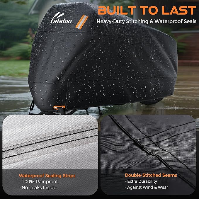 Motorcycle Cover Waterproof Outdoor, 300D Heavy Duty 250cc, UV & Rain Resistant, Windproof with 3 Buckles, Fits Most Motorcycles, Cruisers, Sportbikes, Dirt Bikes, Scooters up to 120" - 5XL Size