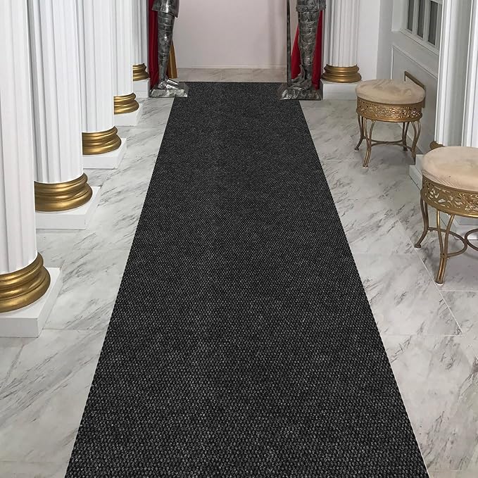 Ottomanson 2' x 19' Hallway Runner with Scraper Pile Extra Durable Non-Slip Rug Mat for Indoor & Outdoor Use - Ideal for Kitchen, Entryway, Patio & Garage - High-Traffic Carpet, Black