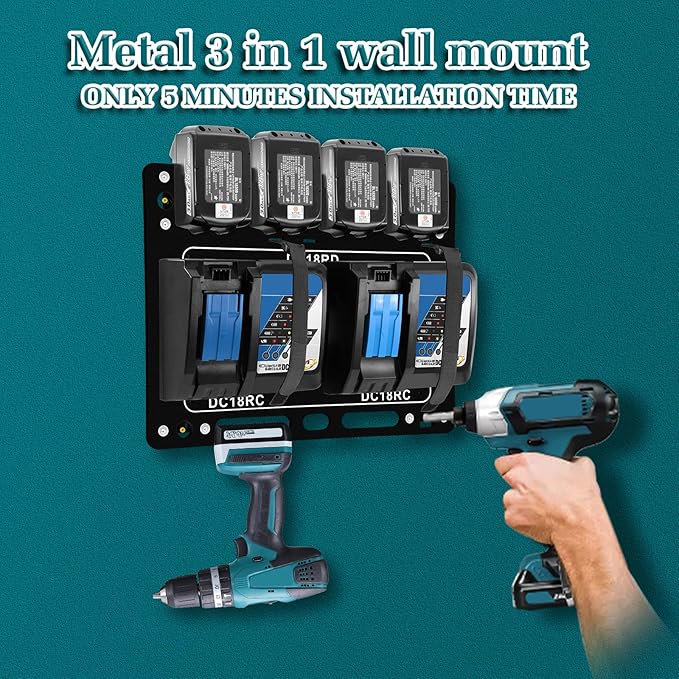 FETESNICE Wall Mount for Makita Battery Charger Holder,Easy Installation,Metal Charger Mount for Makita 18V Batteries & DC18RC DC18RD Chargers,Durable Tool Storage for Workspace & Garage