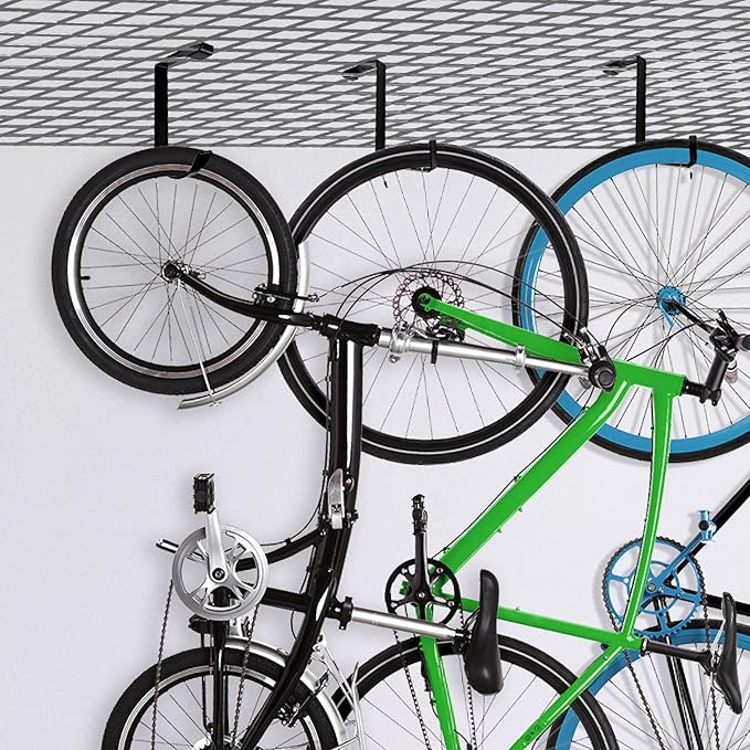 Bike Hooks for Garage Ceiling Mount Rack – Heavy Duty 4X8 Overhead Garage Storage Rack for Ceiling Hanging Bicycle Shelves, Add on Storage Flat Hooks Accessory and Wall Hanger (Z Style 4 Pack)