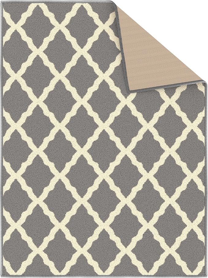 Ottomanson Rugs for Entryway 2'3" x 3' Non Slip Trellis Small Area Rugs Durable Front Door Mat Rug Stain Resistant Entrance Rugs for Bathroom Kitchen Bedroom & Living Room, Gray