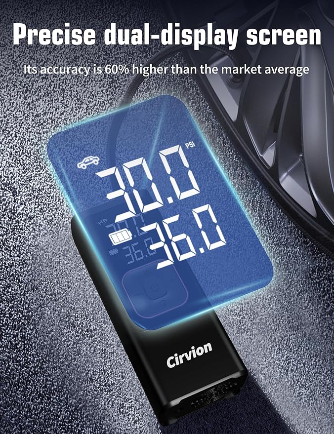 Tire Inflator Portable Air Compressor, 3X Faster 25000mAh 160 PSI Air Pump for Car Tires- Cordless, with Pressure Gauge, LED Light & Digital Display, for Car, Pickup, Truck, Motor, E-Bike and More
