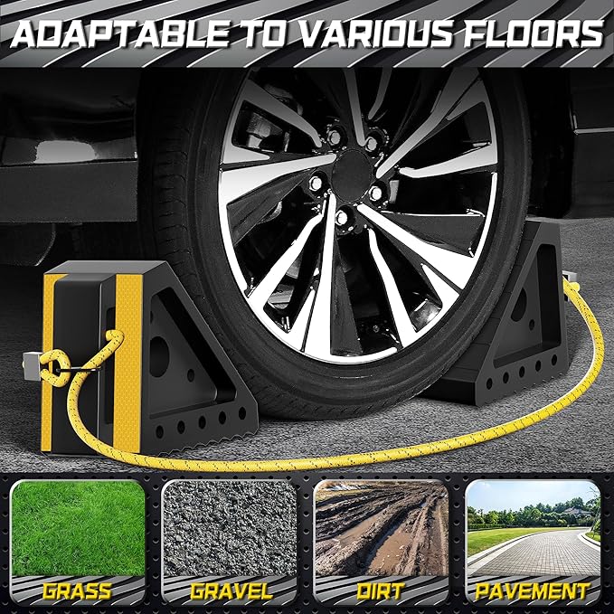 4 Pack Heavy Duty Wheel Chocks with 39" Rope, Rubber Wheel Chocks for Trailers, RV, Cars, Trucks, and ATV