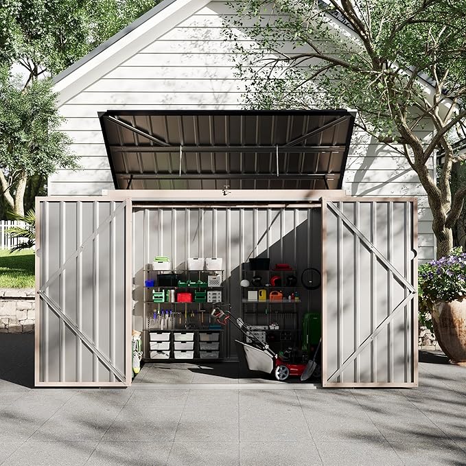 3x6 FT Garbage Bin Shed Stores, Outdoor Trash Can Storage 2 Binsgarbage Bin Storage Shed, Metal Trash Shed Waterproof Outside Storage