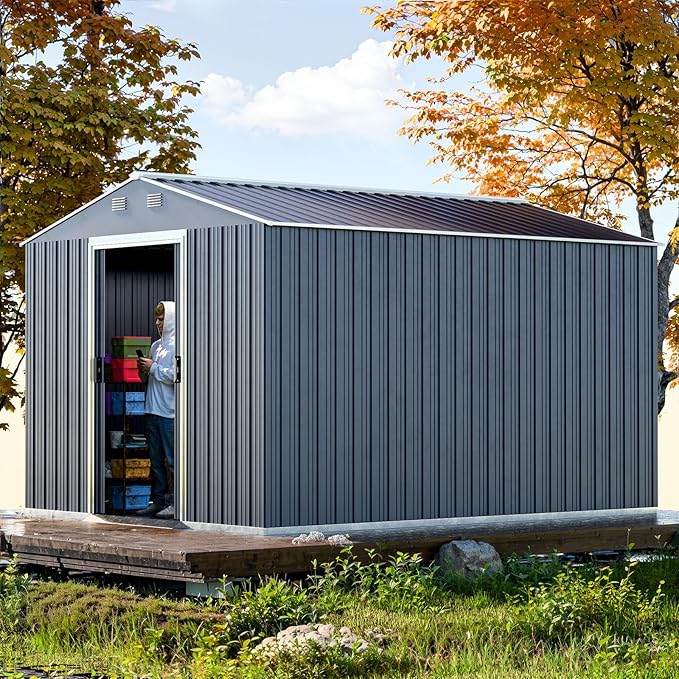 Metal Shed 8x10x6 FT - Steel Tool Storage with Sliding Door and Air Vents - Outdoor Bike Sheds for Garden, Backyard, Patio - Utility Storage Solution