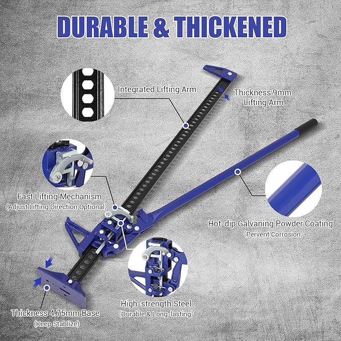 Multi-Functional Lift Jack, Farm Jack Heavy Duty Off Road, for Tractor, Truck, SUV, ATV, UTV, Off Road Accessories, Durable 3 Ton with Wide Base & Ratcheting Mechanism