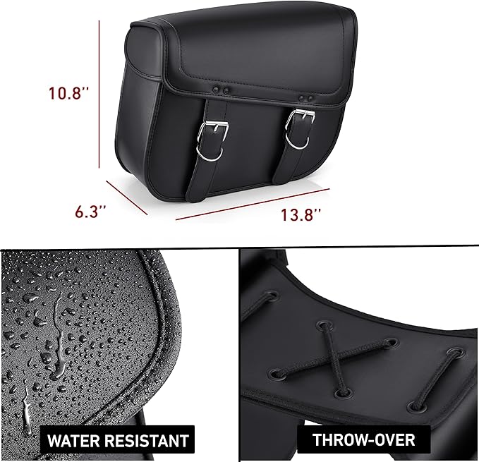 Nomad Leather Motorcycle Saddlebags Large Quick-Easy Universal Fit Throw Over Saddle Bags Cruiser Biker Side Bags (Black)
