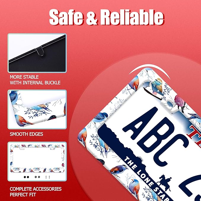 Bird License Plate Frame Funny Parrot Animal License Plate Frames Stainless Steel Accessories Cars Decor with 2 Holes and Screws Reusable Fits Standard Us Ca Vehicles License Plate Holder 12.2 X 6 in