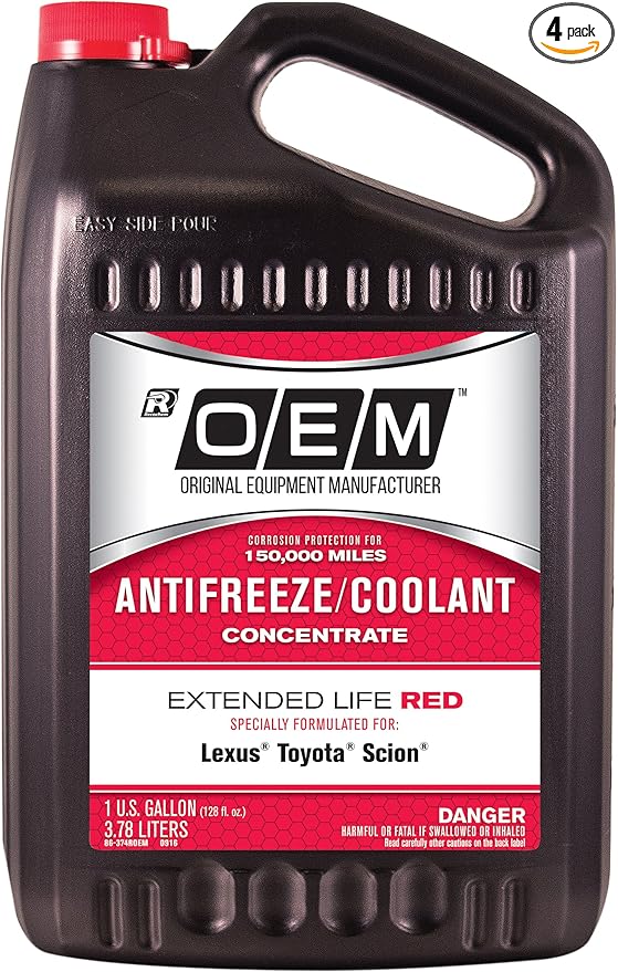 Recochem OEM 86-374ROEM-4PK Red Premium Antifreeze Concentrate Extended Life RED, 1 gallon, 4 Pack