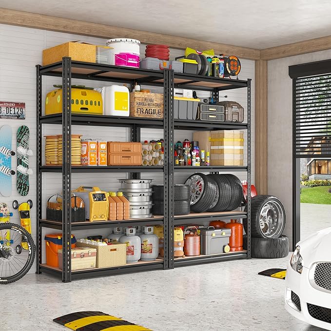 REIBII 2020LBS Storage Shelves 5 Tier Garage Shelving Heavy Duty, Adjustable Metal Shelving Unit, Garage Shelves for Basement, Warehouse, Pantry, 72" H x 35.55" W x 16" D, Black, 3 Pack