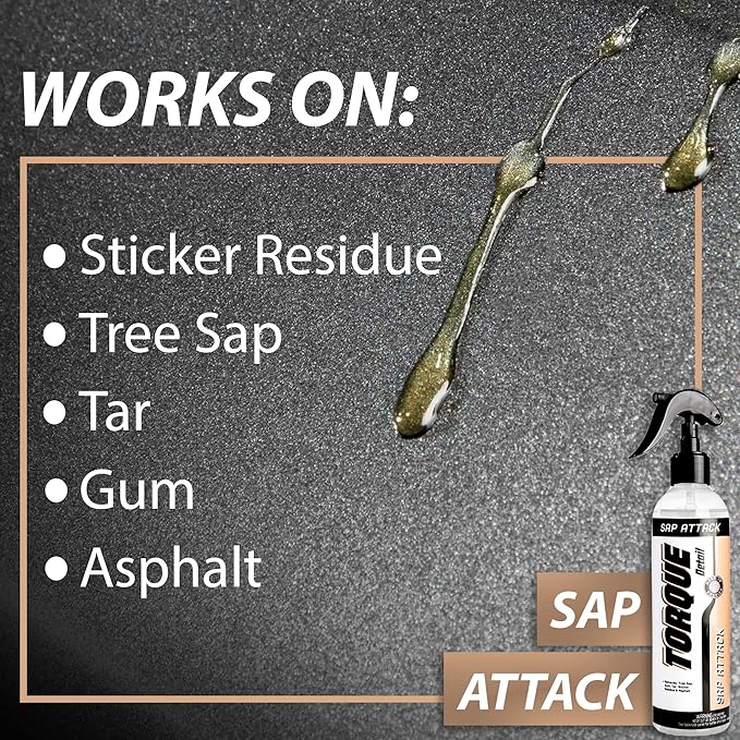 Torque Detail Sap Attack 8oz - Removes Tree Sap, Tar, Gum, Sticker Residue & Asphalt - Sap, Tar, Adhesive, Sticker Remover For Cars