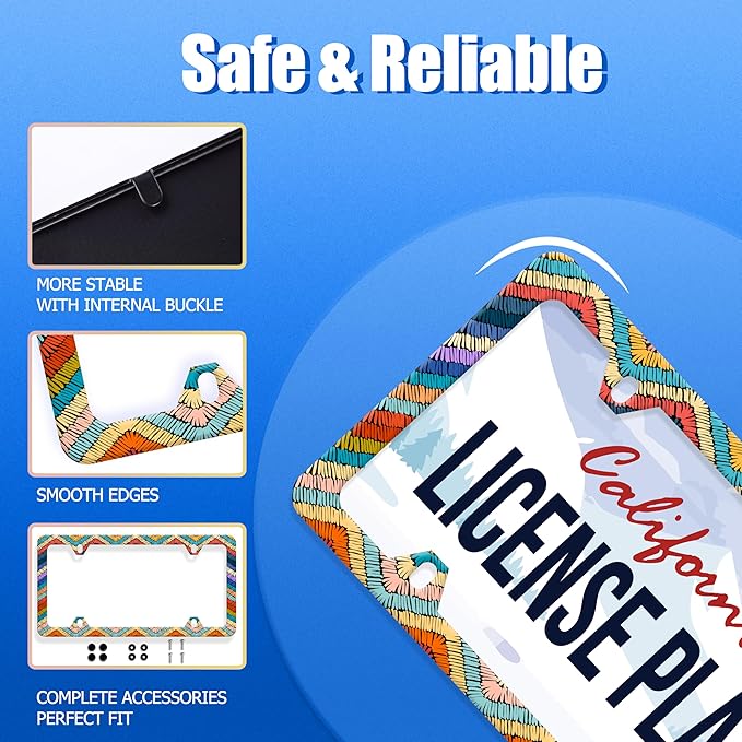 Boho License Plate Frame Colorful Stripe License Plate Stainless Steel Funny License Plate Holder Men Women Personalize Mandala Car Accessory Decoration 12.3" x 6.3"