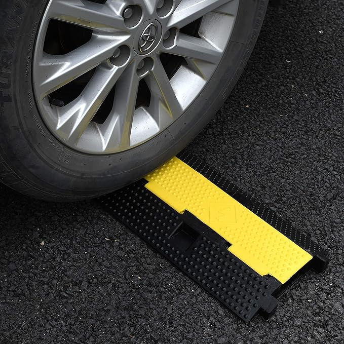 4 Pack Rubber Cable Ramp Hose Cable Protector Ramp 2 Channel 22000Lbs Load Capacity Traffic Speed Bump Wires Power Lines Extension Cord Cover for Indoor Outdoor