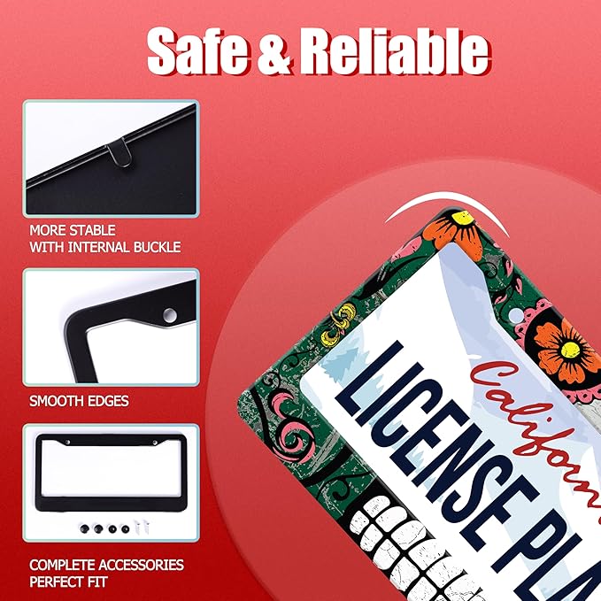 Personalized License Plate Frame Stainless Steel Mexico Flag Skull Funny Car License Plate Accessory Decorative 2 Holes and Screws Fits Us Standard License Plates Size: 12.2 X 6.3 Inch for Men Women