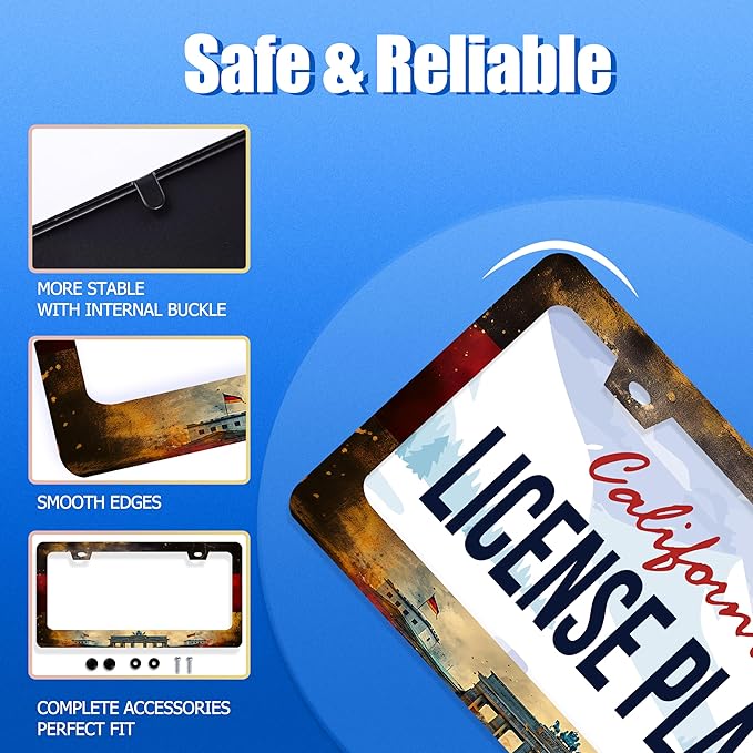 German Flag License Plate Frame Vintage Germany License Plate Stainless Steel Funny License Plate Holder Personalise Car Accessory Car Decoration 12.3"x6.3"Fits Standard Vehicles Size