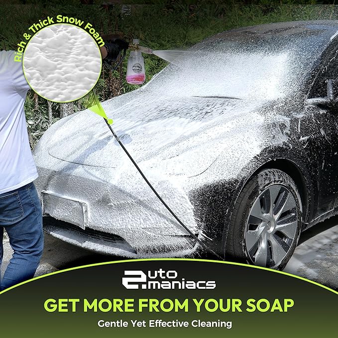 AutoManiacs Foam Cannon for Pressure Washer, Adjustable Car Wash Sprayer with 1/4 Inch Quick Connector, 1L Durable Snow Foam Blaster for Car & Truck Washing