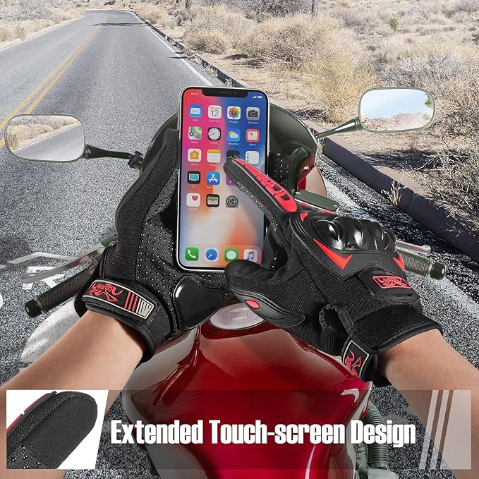 COFIT Motorcycle Gloves Breathable, Touchscreen Motorbike Gloves Anti-Slip with Good Grip Hard Knuckles Protection for Men Women Motocross, BMX ATV MTB Cycling, Road Racing - Red XL