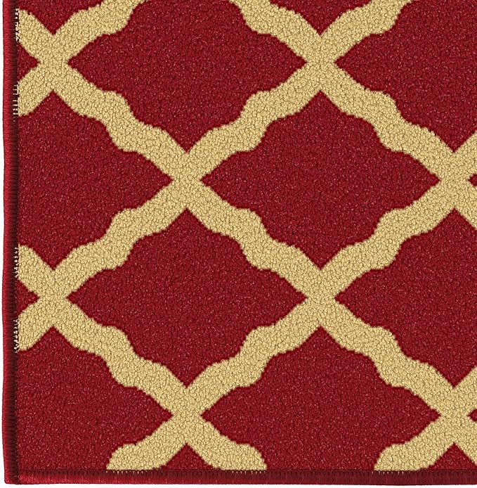 Ottomanson 3'3" x 5' Rugs for Living Room Trellis Area Rug for Bedroom - Non Slip Durable Large Floor Carpet for High Traffic Areas - Indoor Rug for Dining Room Kitchen Kids Playroom, Red