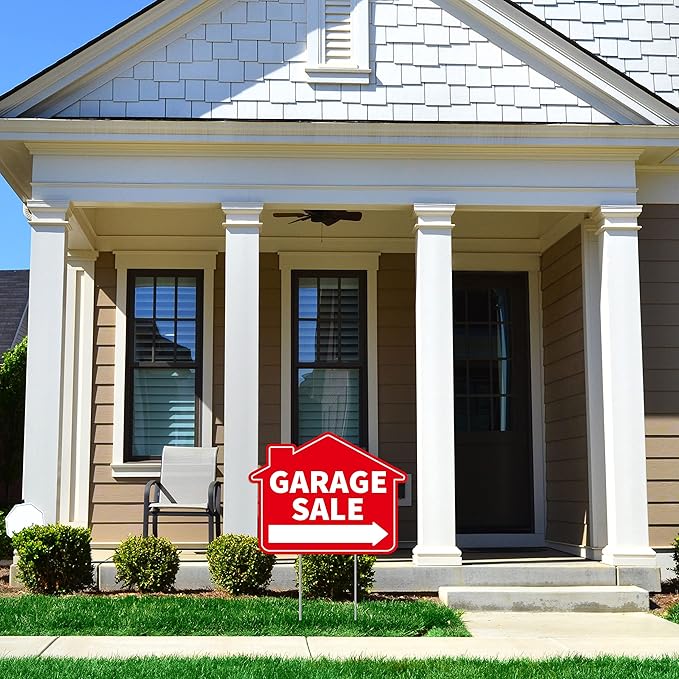 2PC Garage Sale Yard Sign with Stakes, 17 Inches by 13 Inches - Double Sided Signs - Corrugated Plastic