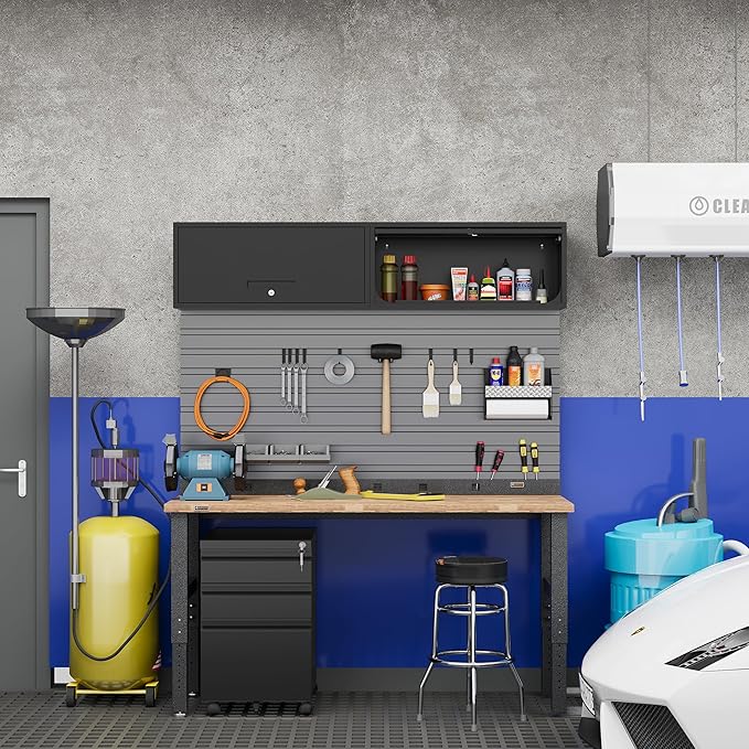 Metal Storage Cabinet Black Wall Cabinets with Locking Door - Wall Mounted Storage Cabinet for Garage Warehouse Home Office - Assembly Required