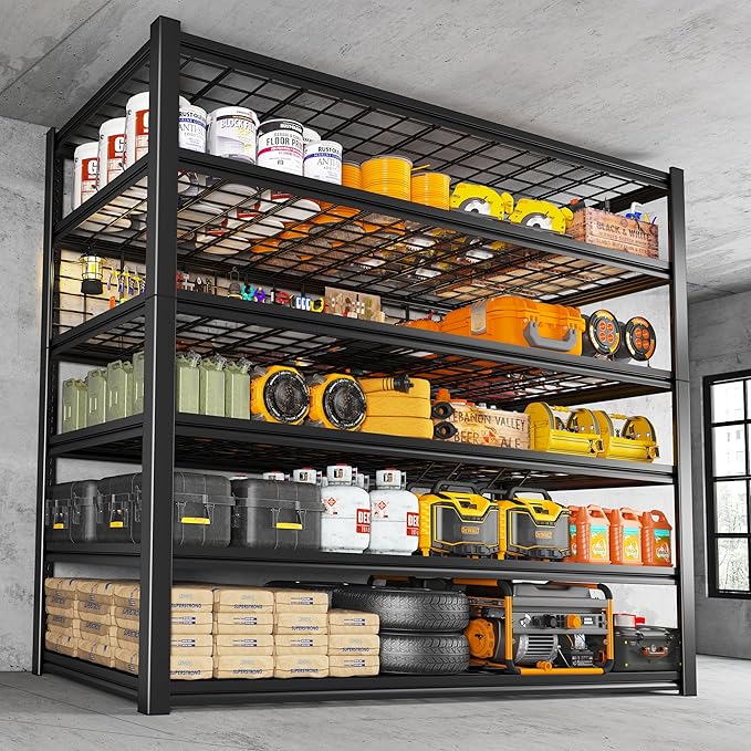 REIBII 84" H Garage Shelving, 6-Tier Storage Shelves Heavy Duty Loads 3500LBS, 48" W Adjustable Garage Shelves, Metal Shelving for Basement, Warehouse, 84" H x 48" W x 20" D, 3PC