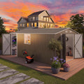 10 x 14 FT Outdoor Storage Shed, Metal Garden Tool Shed with Slooping Roof, Lockable Doors, All-Weather Bike Shed Easy to Assemble for Backyard, Patio, Lawn, White+Black
