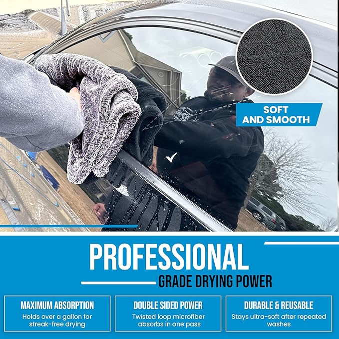Car Drying Towel Extra Large 36"x24" Super Absorbent - Professional Grade 1400 GSM Microfiber Twisted Loop Design is The Perfect Choice When You Want A Safe Scratch Free and Streak Free Finish