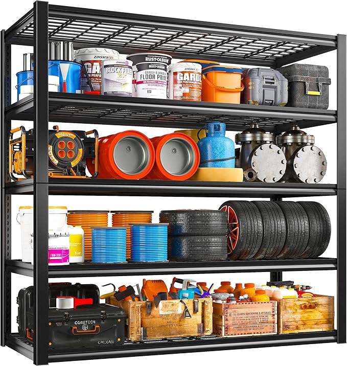 REIBII 48" W Garage Shelving Heavy Duty Load 2500LBS, 5 Tier Storage Shelves, Adjustable Metal Shelves for Warehouse, Pantry, Basement, 48" W X 72" H X18 D
