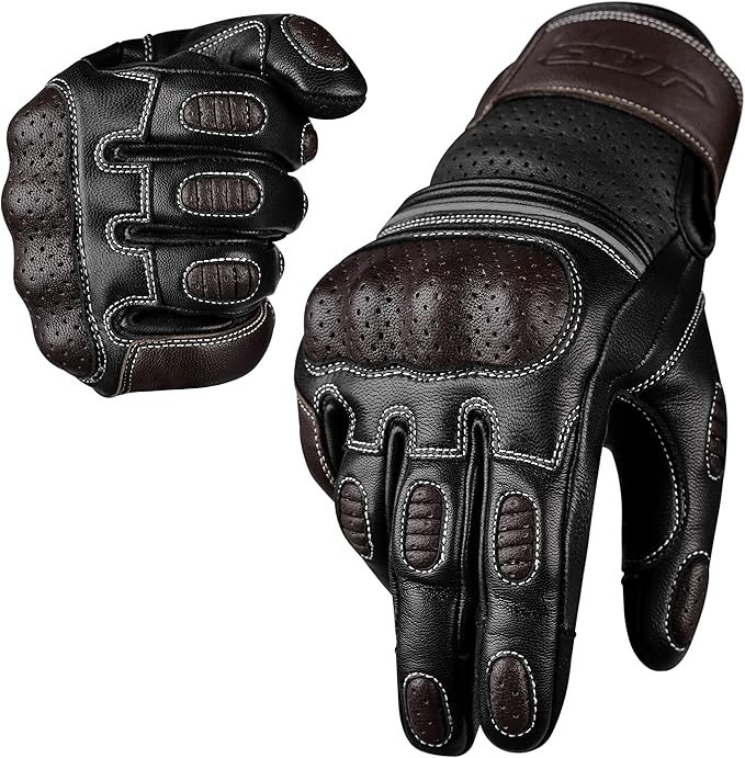 J.A.G. Motorcycle Gloves - Premium Leather Perforated Motorcycle Gloves for Men with Knuckle Protection | Touchscreen Motorbike Riding Gloves