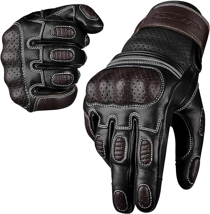 J.A.G. Motorcycle Gloves - Premium Leather Perforated Motorcycle Gloves for Men with Knuckle Protection | Touchscreen Motorbike Riding Gloves