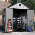 7.3x11.2 FT Resin Outdoor Storage Shed Large, 566 Cuft Garden Tool Sheds & Outdoor Storage Plastic Shed with Floor, 8FT Tall Backyard Lawn Mower Storage Shed with Side Window, Cemented Grey