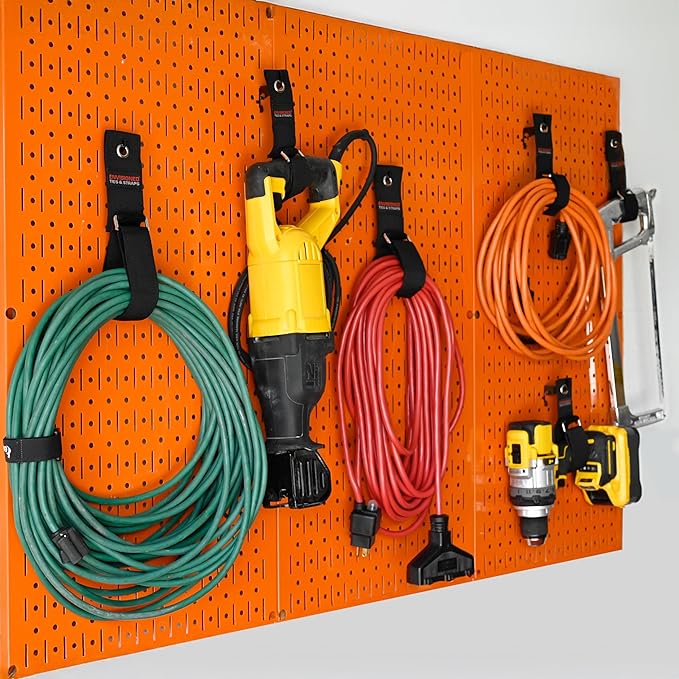 Heavy Duty Hanging Storage Cinch Straps with Metal Buckle (4 Pack, 1.5" x 20") - Electrical Extension Cord & Garden Hose Holder, Cable Management, Storage Organizer in Garage, Workshop - ENVISIONED