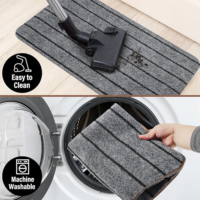 LotFancy 2-Pack Waterproof Front Door Mat 17"x30" Indoor/Outdoor, Non-Slip Rubber Backing Welcome Mat - Low Profile Washable Entryway Rug for Home, Patio, Camping (Gray)