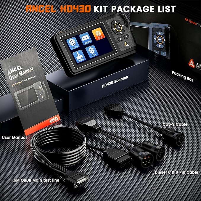 ANCEL HD430 Heavy Duty Truck Scanner, DPF Reset & Forced Regeneration for Cummins & Caterpillar Engine, Full System HDOBD Diesel Scanner OBD2 Diagnostic Scan Tool Code Reader for Diesel Trucks & Cars