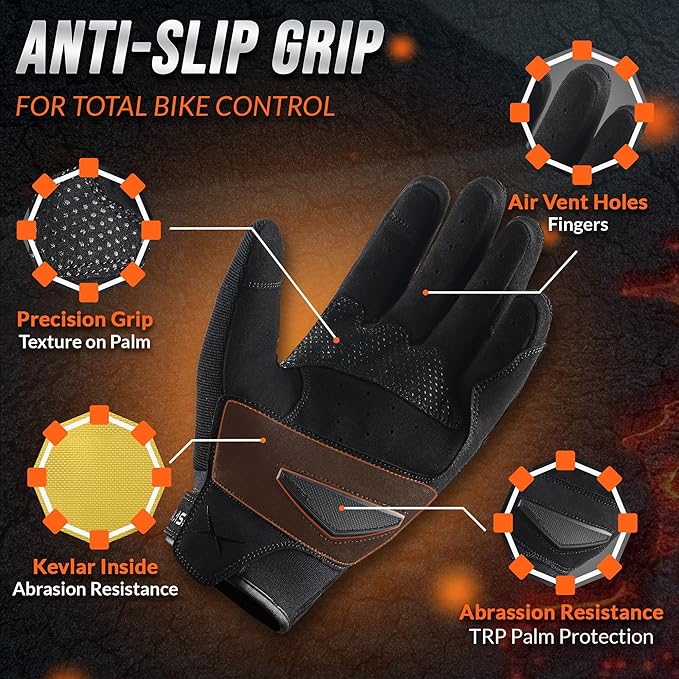 Breathable Motorcycle Gloves for Men with Kevlar & TPR Palm Protection Hard Knuckles Touchscreen