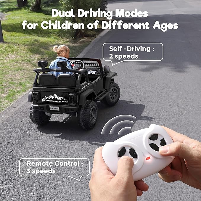 2 Seater Ride on Car, 12V 7AH Electric Car with Parent Remote Control, Spring Suspension, LED Headlight & Music Player, 3 Speeds Kids Cars to Drive (Black)
