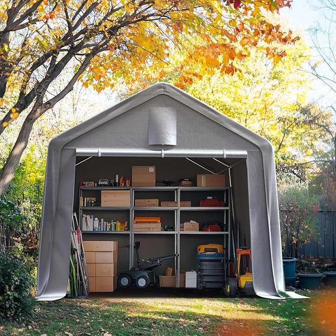 Quictent Heavy Duty 10x15FT Carport Shelter with Roll-Up Mesh Windows & Reinforced Frame, Portable Garage Canopy for Motorcycle Storage, Outdoor Equipment, Patio Furniture Cover - Silver Gray