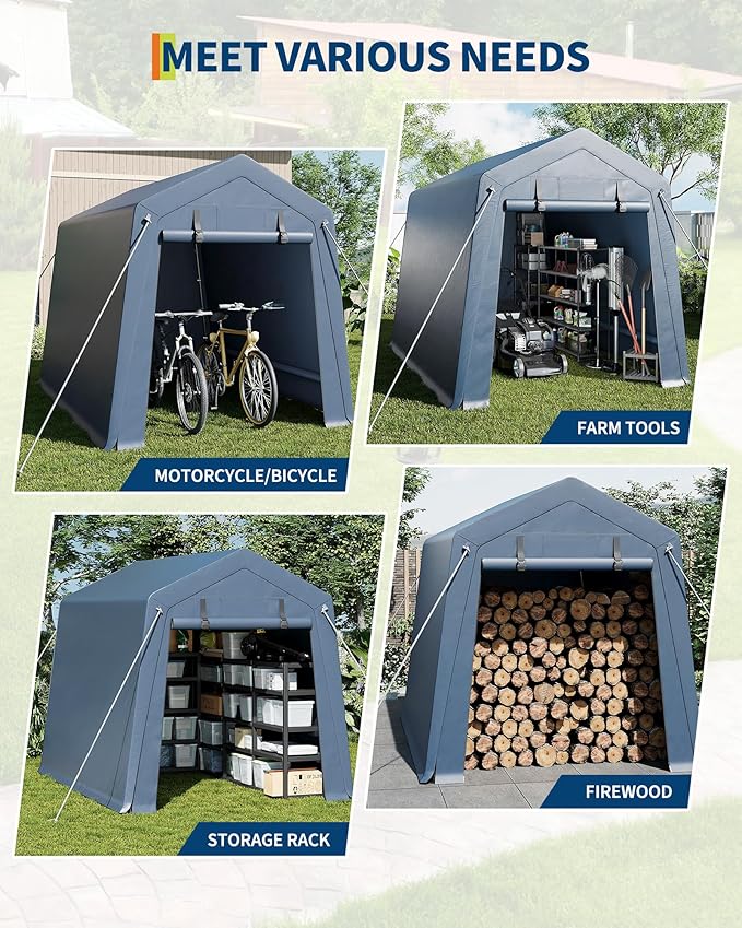 6x6 FT Motorcycle Shed, Durable Outdoor Motorcycle Storage Tent with Roll-Up Ventilated Zipper Door and Windows, Outdoor Garage Canopy for Motorcycle, Bike