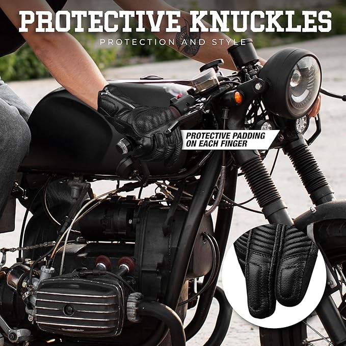 J.A.G. Motorcycle Gloves - Premium Leather Perforated Motorcycle Gloves for Men with Knuckle Protection | Touchscreen Motorbike Riding Gloves