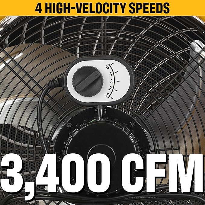 CATERPILLAR 18 inch High Velocity, 3400 CFM, 4 Speed, 360 Degree Metal Heavy Duty Pivioting Drum Air Circulator Fan, Yellow. For Home, Garage, Workshop, & Commerical Use. cETL Certified.