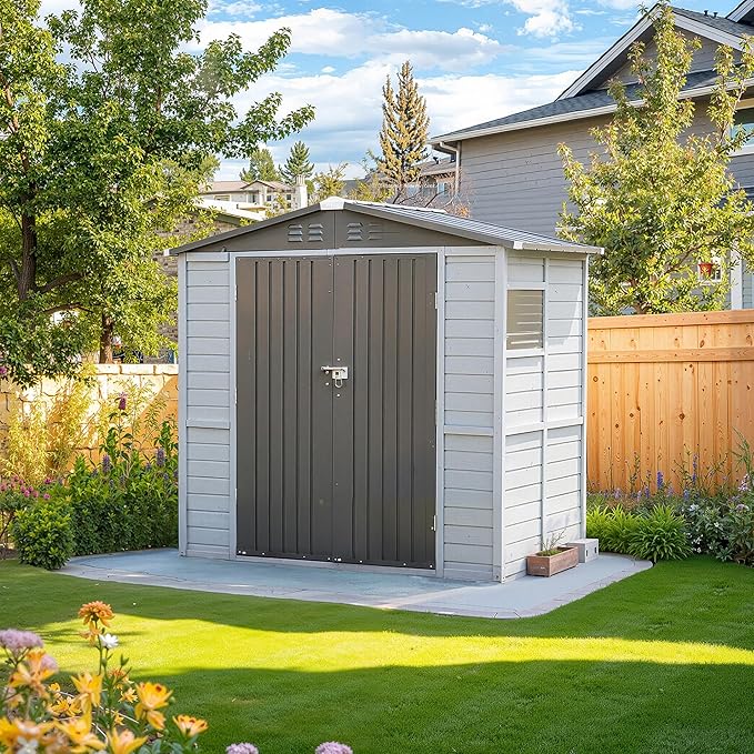 MyVoice 4x6 FT Wooden Outdoor Storage Shed with 4 Vents & 2 Adjustable Windows, DIY Cedar Tool Shed Kit, Garden Bike Firewood Storage, Waterproof Backyard Outdoor Shed for Patio, Lawn, Yard & Garage