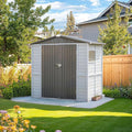 4x6 FT Outdoor Storage Shed with Windows, Wood & Metal Garden Shed, Small Outside Storage Shed Waterproof for Backyard, Garden, Patio, 4 Vents (Without Floor) Gray