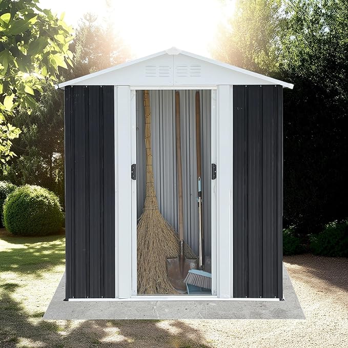 5X3 FT Outdoor Storage Shed, Waterproof Metal Garden Sheds w/Lockable Sliding Doors and Vents, Weather Resistant Tool Storage House for Backyard, Patio, Lawn, Dark Grey
