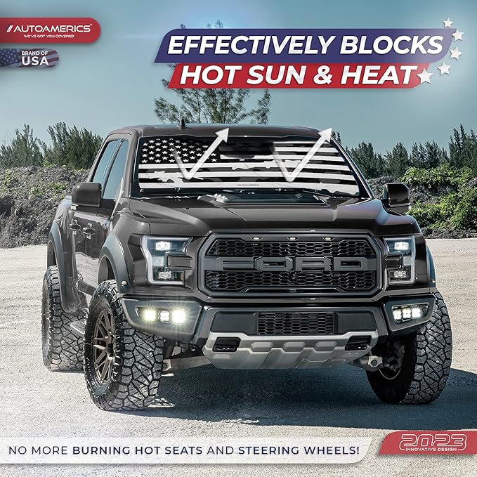 Autoamerics 1-Piece Windshield Sun Shade B&W Camo American Flag USA Design - Foldable Car Front Window Sunshade for Most Sedans SUV Truck - Blocks Max UV Rays and Keeps Your Vehicle Cool - Large